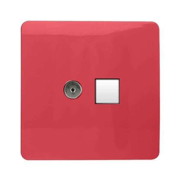 Trendi Switch 2 Gang Female TV Co-Axial & Telephone Slave Sockets in Strawberry Red