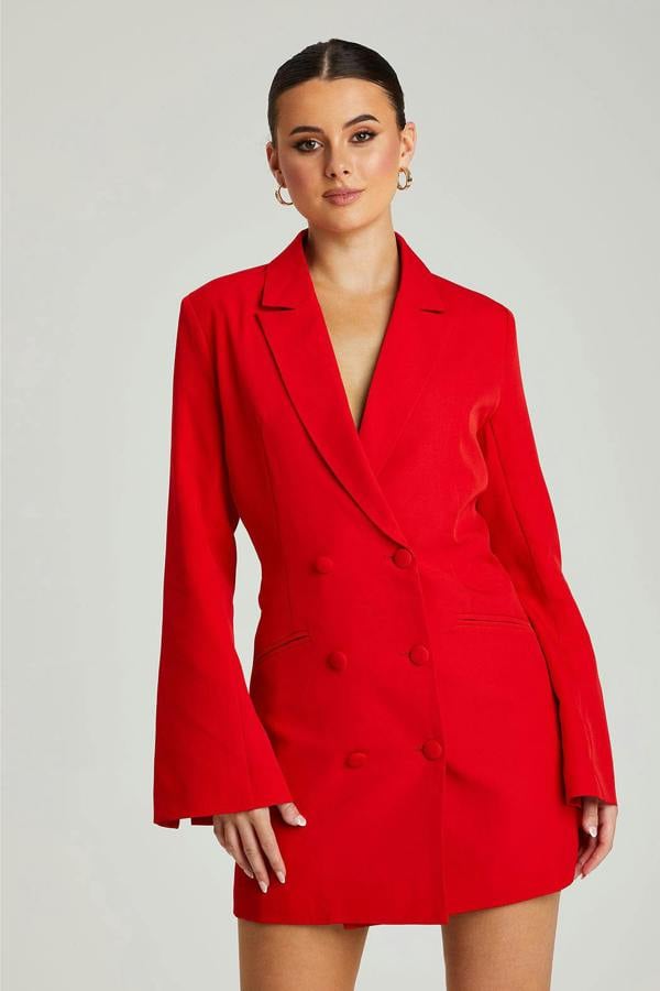 Urban Bliss Red Flare Sleeve Fitted Blazer Dress