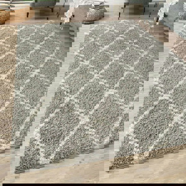 Moroccan Design Thick Shaggy Area Rugs Grey