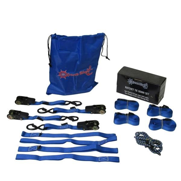 Soft Loop Tie Down Ratchet Straps Blue (S Hook Lashing Bungee Cord Gift Set)