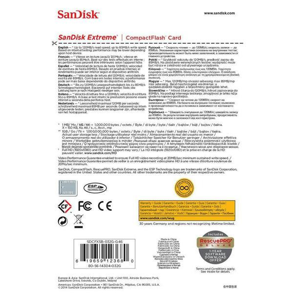 SanDisk Extreme 120MB sec 800x Compact Flash Card 32GB