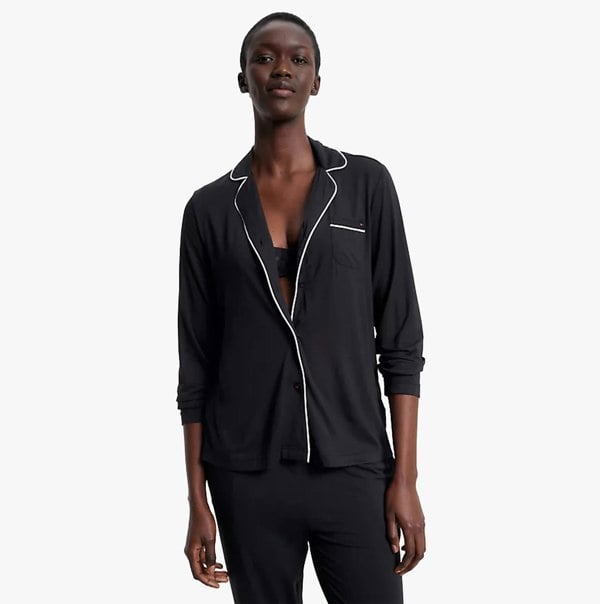 Tommy Hilfiger MODAL SHIRT PIPPING Womens Top Black
