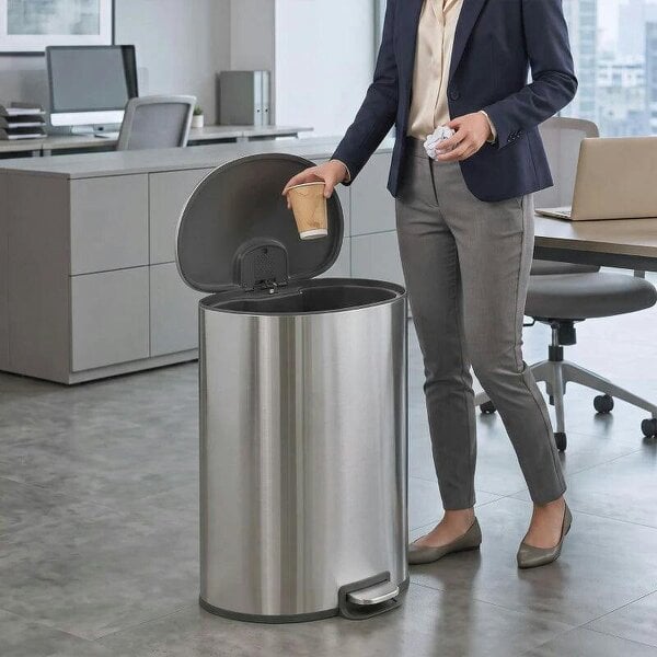 50L Kitchen Pedal Bin, Rubbish Bin with Soft-Close and Stay-Open Lid, Removable Inner Bucket, Silver Tone
