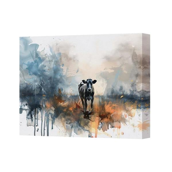 Benjamin Tate Design Watercolor Cow In Field Canvas Wall Art Print For Living Room Home Decor