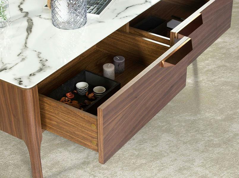 Angel Cerdá Rectangular Glass Coffee Table Imitating Marble and Walnut 2046