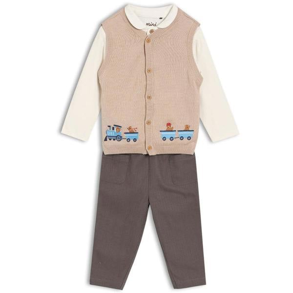 Mini Cuddles Baby Boys 3pc Set with Kintted Waistcoat, Multicolour