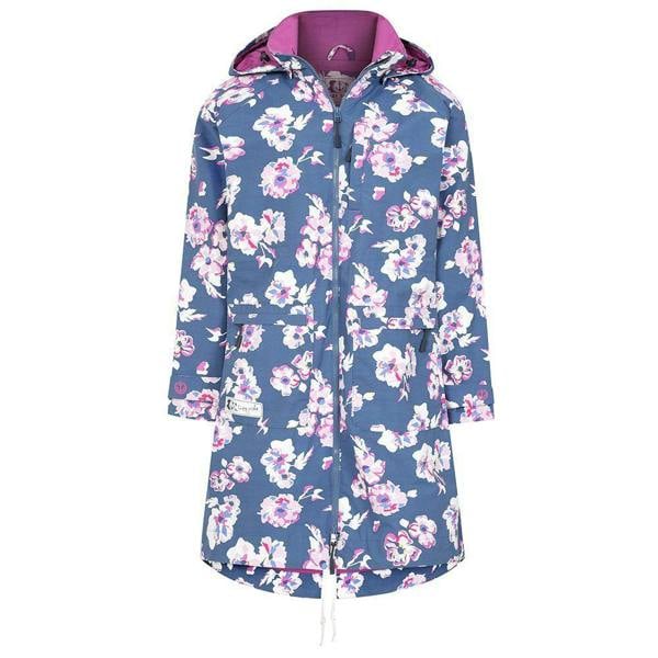 Lazy Jacks Women's Floral Long Length Waterproof Jacket - Blue / Pink / White