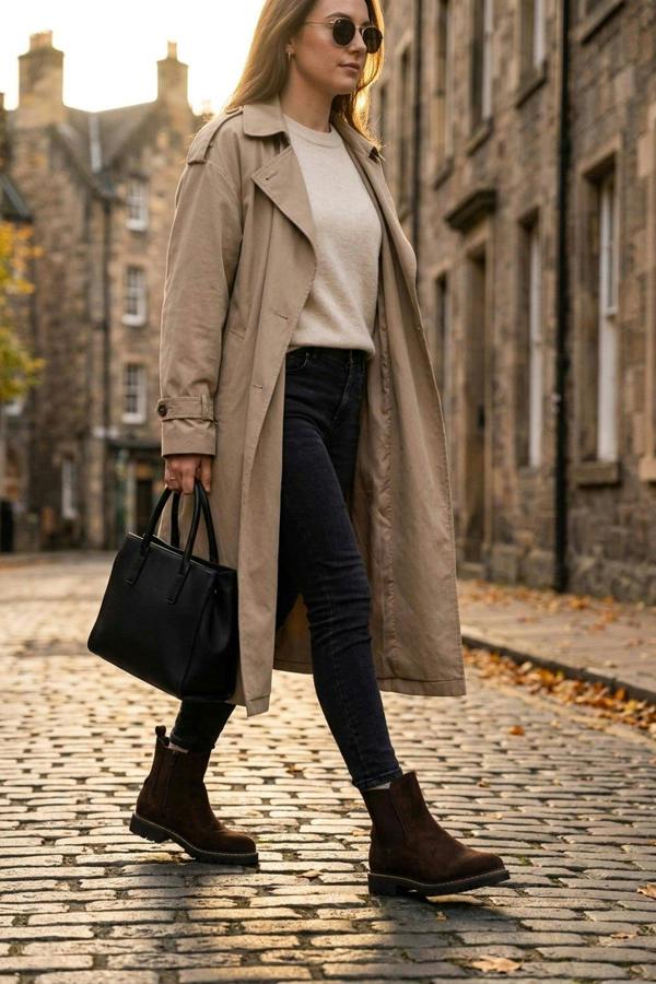 Saoirse Faux Suede Chunky Sole Chelsea Boots - Brown