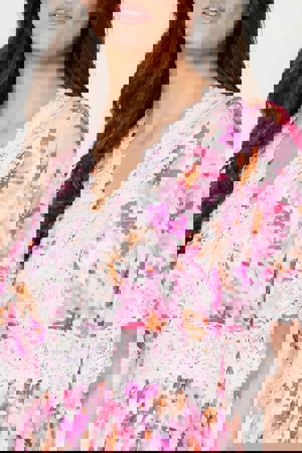 White | Floral Lace 1/2 Sleeve Short Dress