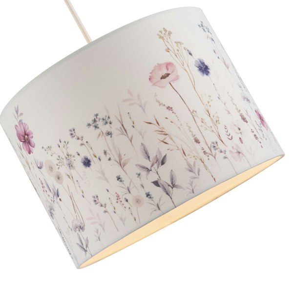 Pink and Lilac Floral Round Lamp Shade with White Cotton Inner Lining Image 3