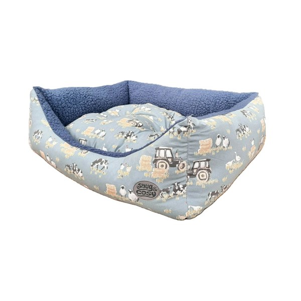 Snug and Cosy Pets Farmyard Blue Rectangle Bed