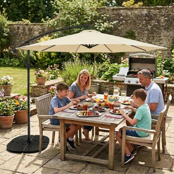Monstershop LED Cantilever Parasol 3m With Full Fan Base – Cream