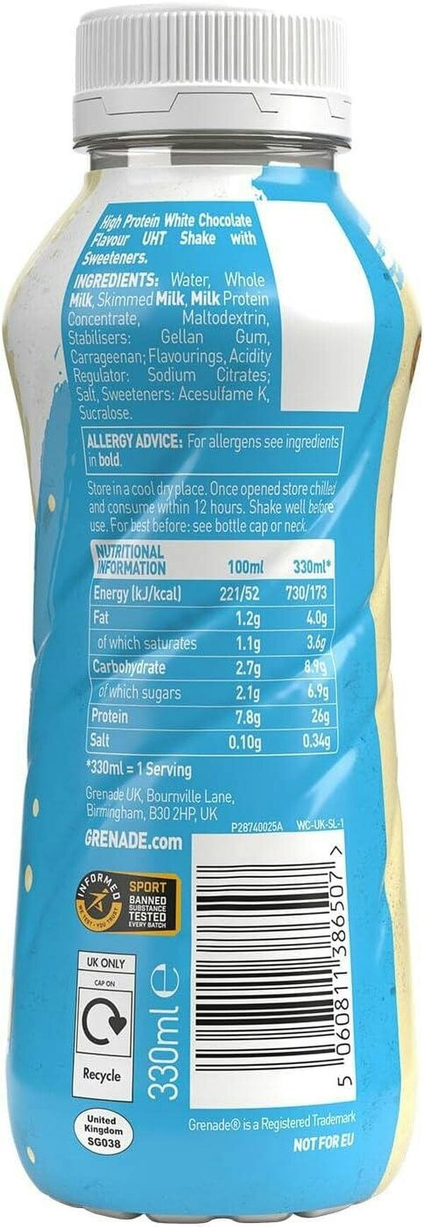 Grenade White Chocolate High Protein Shake, 8 x 330 ml