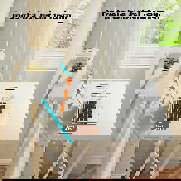 Levede Foldable Computer Desk Office Study Workstation with Monitor Shelf White