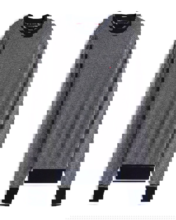 Tommy Hilfiger Pima Cotton Cashmere Herringbone Mens Crew Jumper - Desert Sky/Ivory Petal