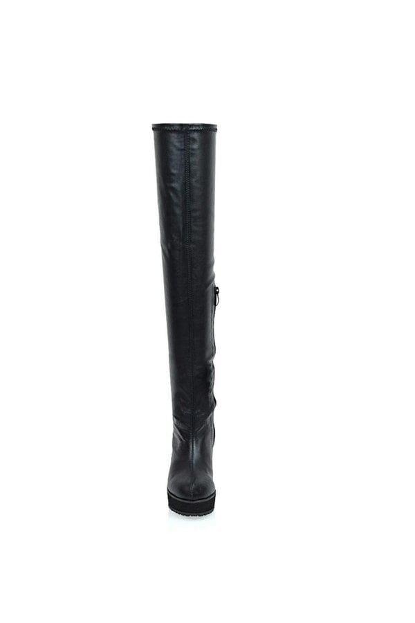 XY LONDON Stretch Over The Knee Wedge Heel Boots