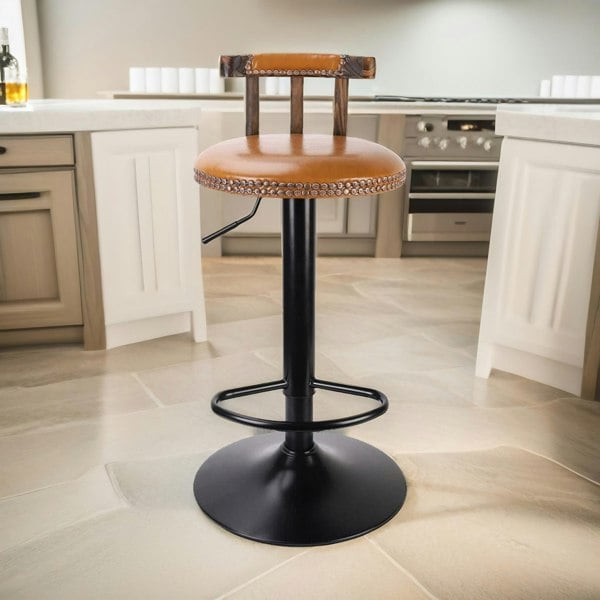 Rafaelo Mobilia 2PC Vintage Style Height Adjustable 360 Swivel Bar Stools Set Natural Brown