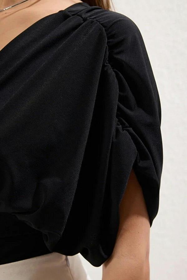 WOVCOR Ruffled Plain Fitted Snap-Button Stretch Knit Bodysuit