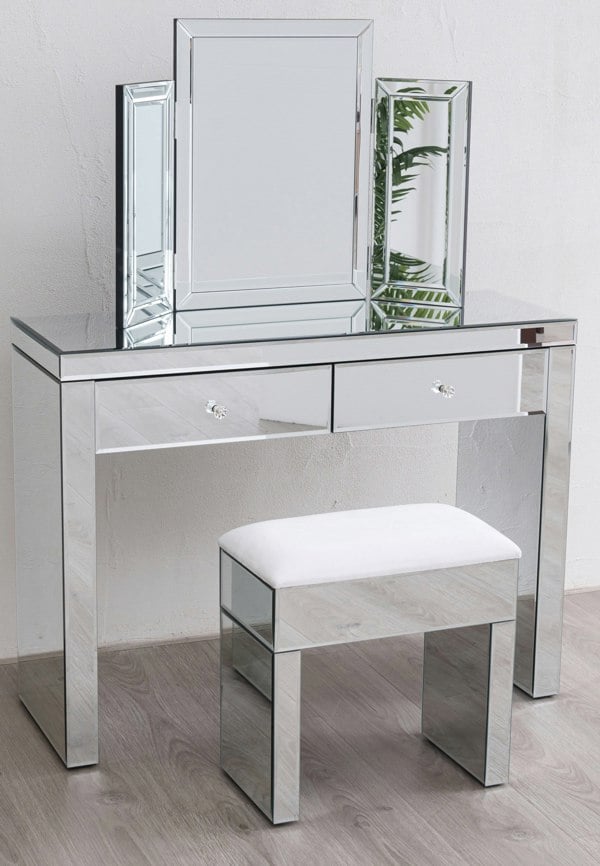 Comfy Living Mirrored Dressing Table Stool Mirror- Available Individually Or As Set Bedroom