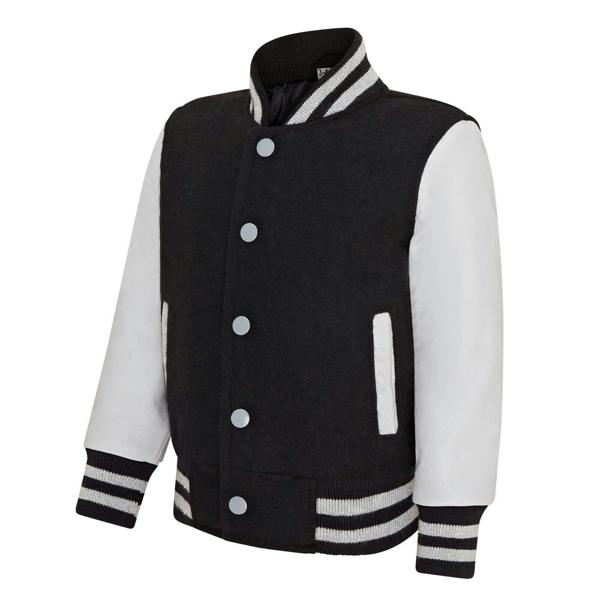 Infinity Leather Kids Wool Varsity Bomber Jacket with Real Leather Sleeves 3-13 yrs
