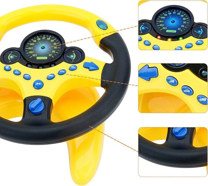 deAO Toys Children's Educational Toys Car Back Seat Driving Steering Wheel Simulation Driving Steering Wheel Toy Yellow