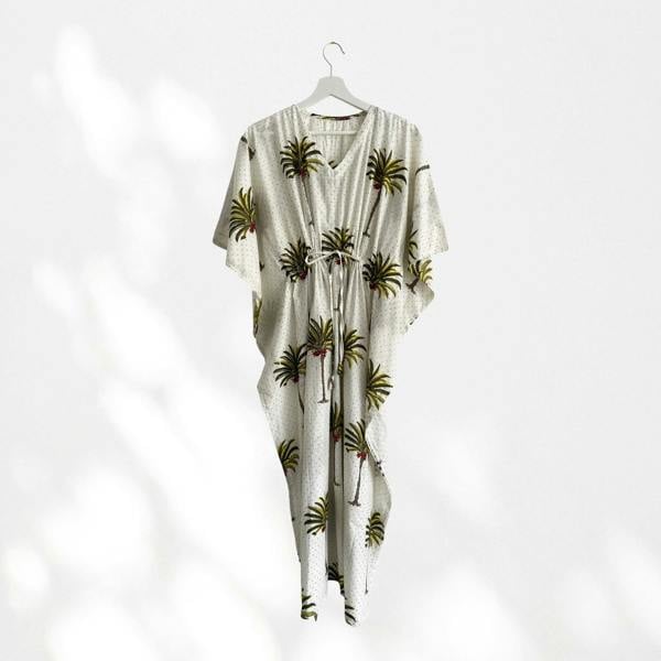 Hayley & Co Palm Tree Print Long 100% Cotton Kaftan