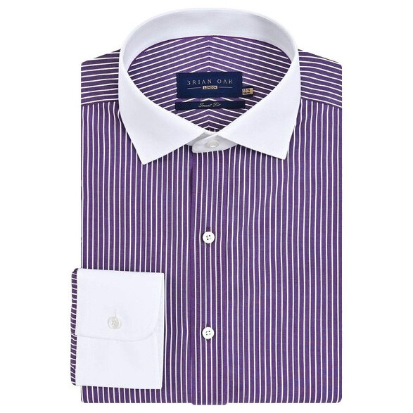 Contrast Collar Striped Dark Purple Formal Shirt for Men
