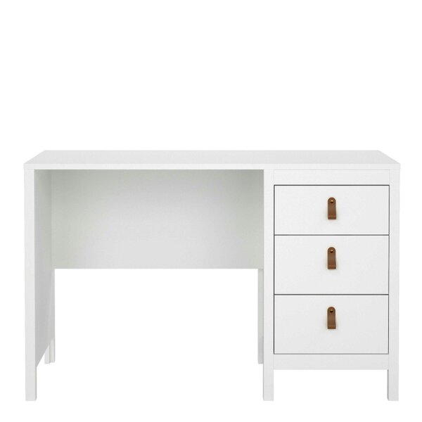 Wyld Haus Wildberry Matt White Wooden Desk 3 Drawers Leather Handles