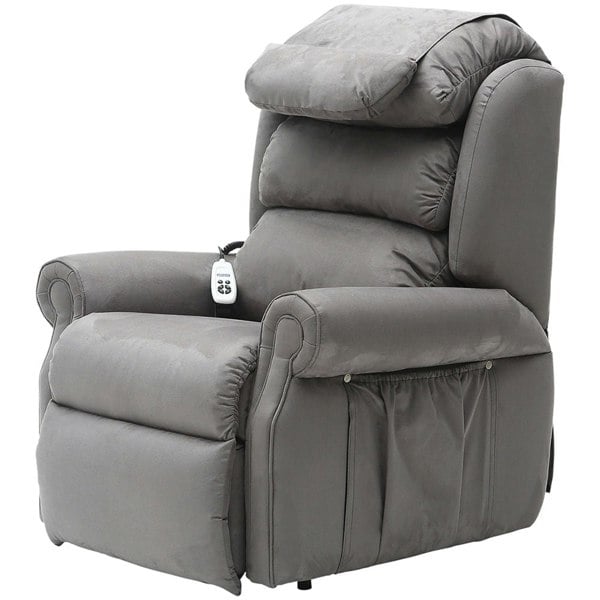 Dual Motor Rise and Recline Armchair - Waterfall Pillow - Grey Suedette Fabric Loops