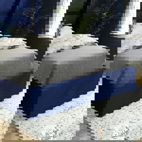 Casa Magna Nuno Straight Winged Upholstered Soft Velvet Bed Frame - Blue