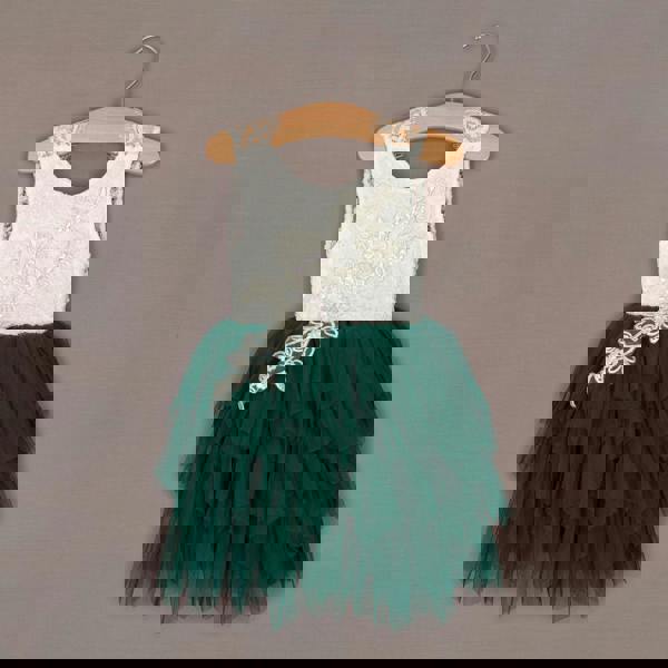 UK Flower Girl Boutique Boho Dreams Dress - Hunter Green Applique