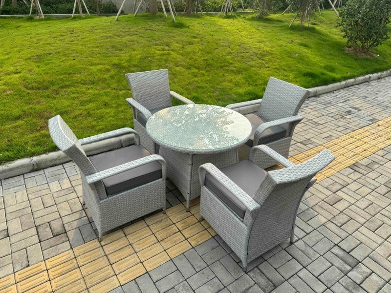Fimous Rattan Garden Furniture Set with 1 Big Round Coffee Table & 4 Seater Chairs Light Grey Mixed