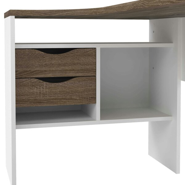 Wyld Haus Billabong White and Truffle Oak Corner Office Desk 2 Drawers