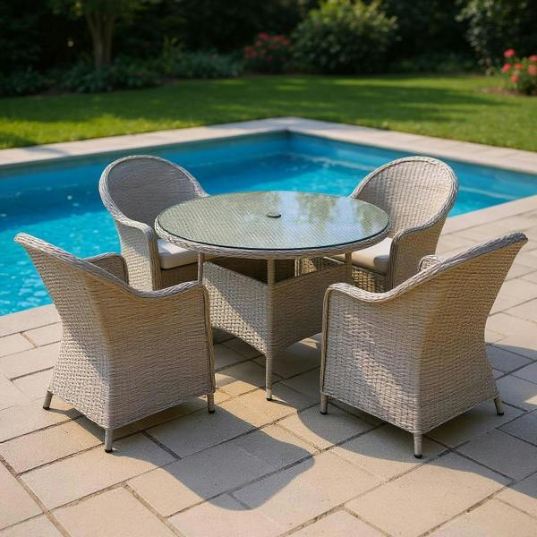 Shatchi Sorrento 4-Seater Rattan Dining Round Garden Table & Chairs Aluminium Outdoor Furniture Set