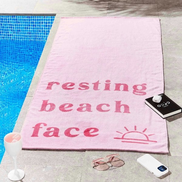 Sassy B Resting Beach Face Pink Beach Towel