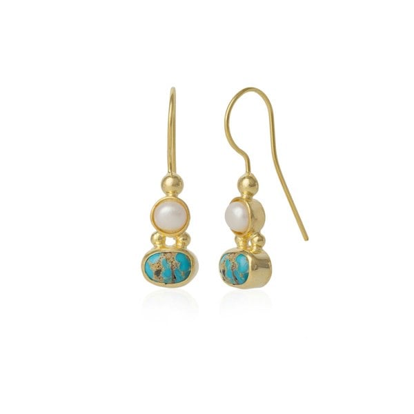 Spero London Authentic Turquoise Sterling Silver Drop Gold Plated Earrings