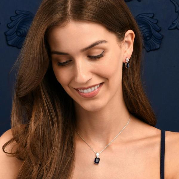 namana Blue Sterling Silver Double Rectangle Statement Pendant Necklace