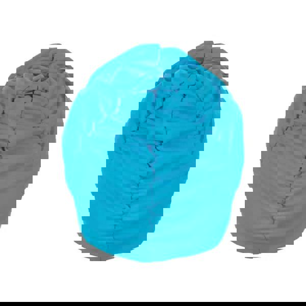 Turquoise plush bean bag in pleated fabric swim cap style