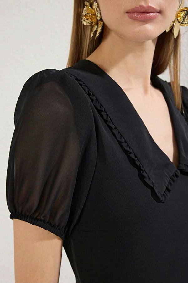 WOVCOR A-Line Neckline Detail Lined Chiffon Midi Dress