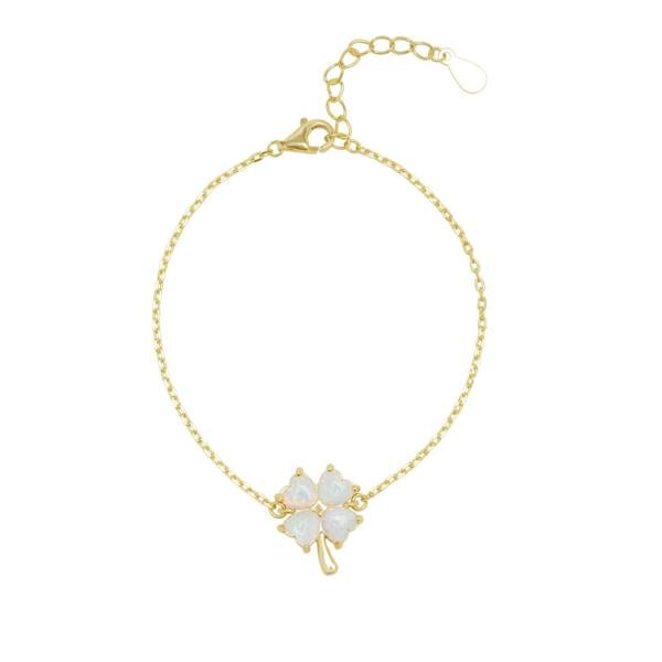 Spero London White Opal Clover Sterling Silver Bracelet