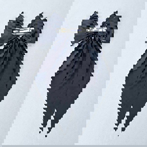 Black Satin Hair Bow Black Hair Clip Long Bow Barrette