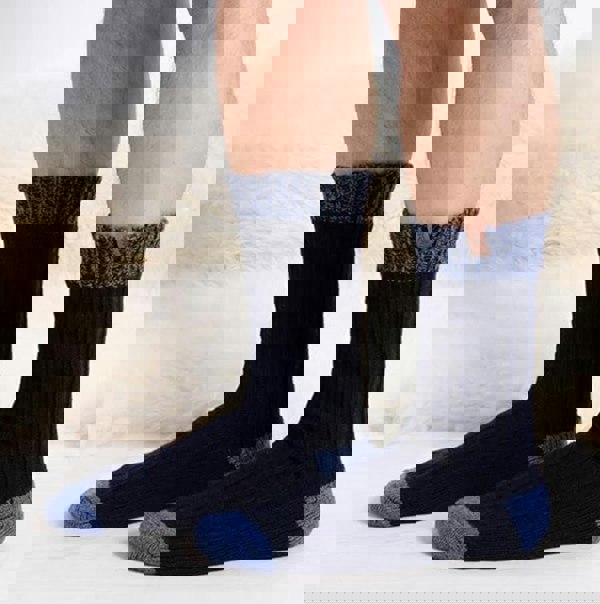 Totes Toasties CHUNKY TWIST WOOL BLEND BOOT SOCKS (TWIN PACK) Mens Navy / Grey