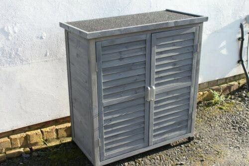 The Garden Marketplace Grey Garden Tool Shed Wooden Storage Cabinet, Waterproof Felt Roof with Magnetic Catches and Sliding Bolt, Louvred Double Doors