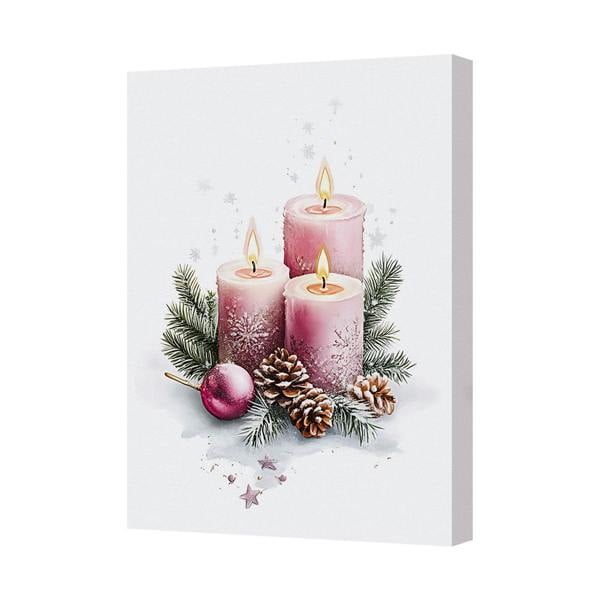 Benjamin Tate Design Pink Candles Christmas Canvas Art Print With Pine And Snowflakes
