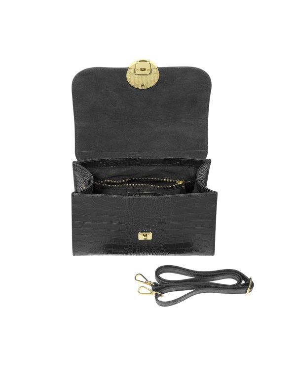 Le Parmentier Bombo Croco Top-Handle Satchel Bag - Black