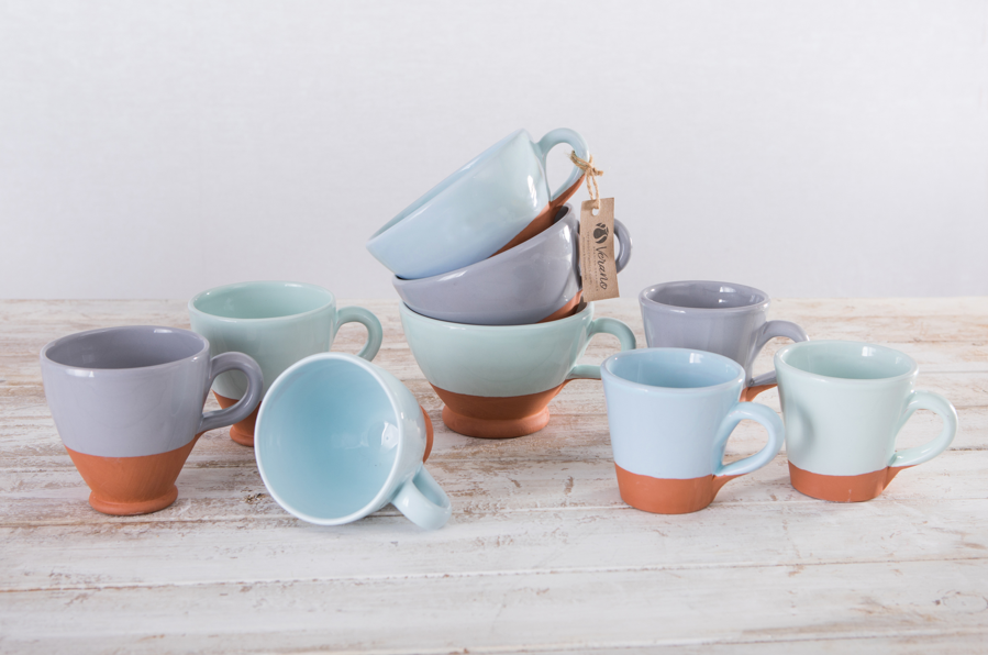 Verano Spanish Ceramics Rustic Pastel - Set of 2 or 4 Breakfast Cups (Half Dipped)