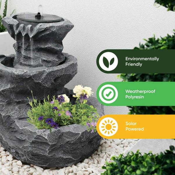 Gardenwize Solar Powered Rock Planter Water Feature with Battery Backup