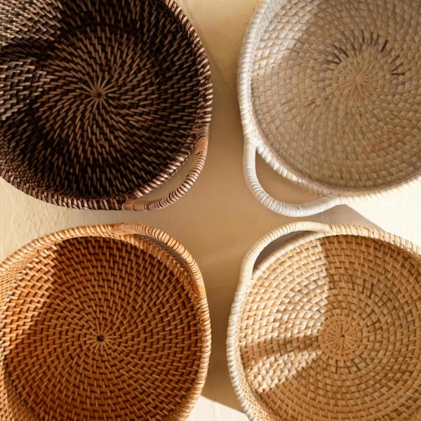 Honey brown small rattan basket with handles handwoven wicker