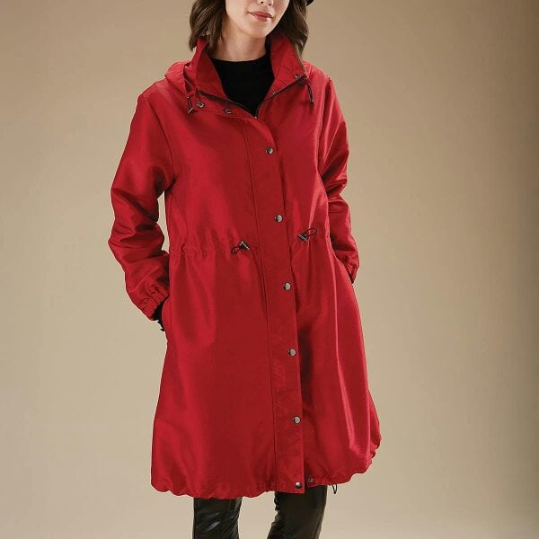 Pia Red Lightweight Raincoat, Water-Repellent, Detachable Hood, Drawstring XL