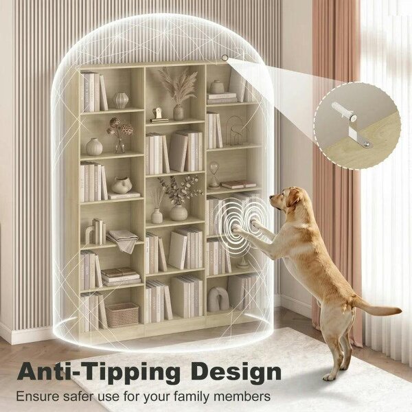 Bookcase with Open Storage, 6-Tier Bookshelf with Anti-Tipping Hardware, Oak